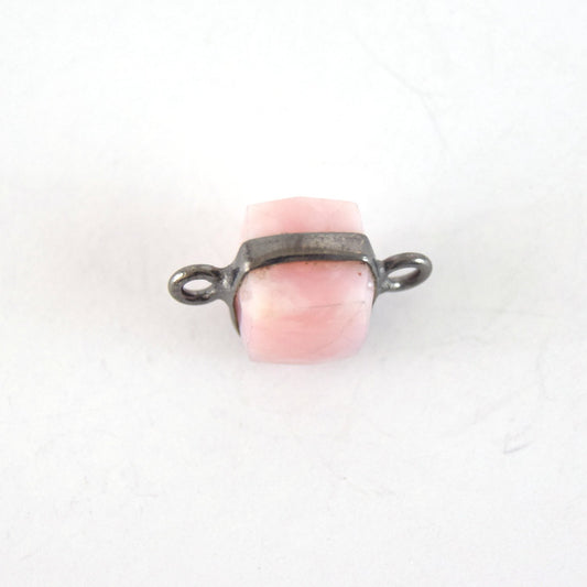 Gunmetal Finish Faceted Rhodochrosite Cube/Square Shaped Plated Copper Bezel Connector - Measuring 7-8mm - Semi-Precious - Sold Individually