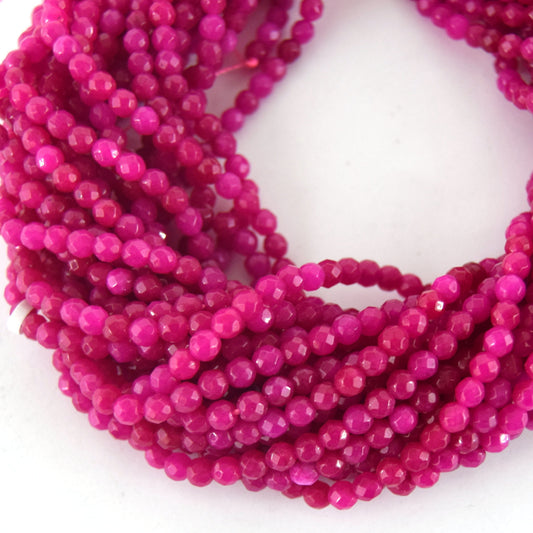 4mm Faceted Dyed Fuchsia Natural Jade Round Beads - Sold by 14.5" Strands (~68 Beads)
