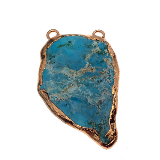 Chinese Turquoise Bezel | OOAK Rose Gold Electroplated Stabilized Freeform Shaped Two Loop Pendant "015" ~ 40mm x 60mm - Sold As Pictured