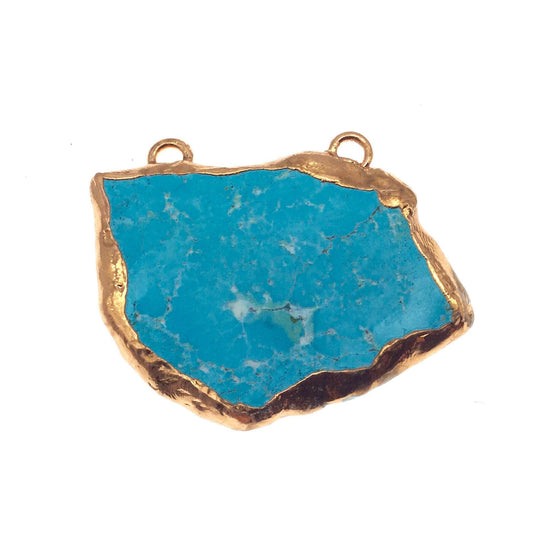 Chinese Turquoise Bezel | OOAK Rose Gold Electroplated Stabilized Freeform Shaped Two Loop Pendant "008" ~ 62mm x 42mm - Sold As Pictured