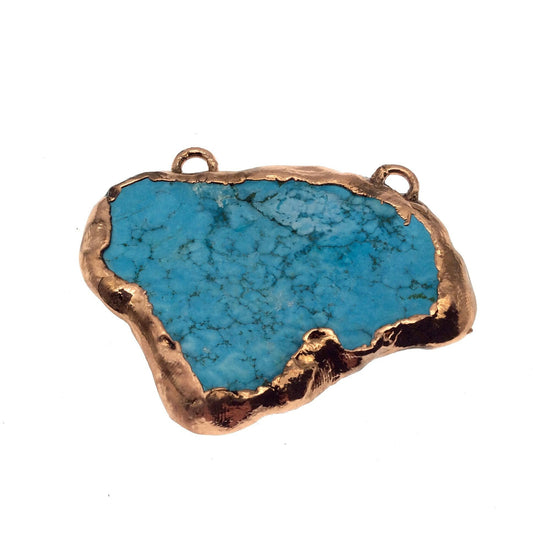 Chinese Turquoise Bezel | OOAK Rose Gold Electroplated Stabilized Freeform Shaped Two Loop Pendant "040" ~ 60mm x 42mm - Sold As Pictured