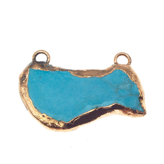 Chinese Turquoise Bezel | OOAK Rose Gold Electroplated Stabilized Freeform Shaped Two Loop Pendant "038" ~ 52mm x 25mm - Sold As Pictured