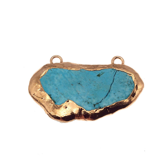 Chinese Turquoise Bezel | OOAK Rose Gold Electroplated Stabilized Freeform Shaped Two Loop Pendant "036" ~ 63mm x 34mm - Sold As Pictured