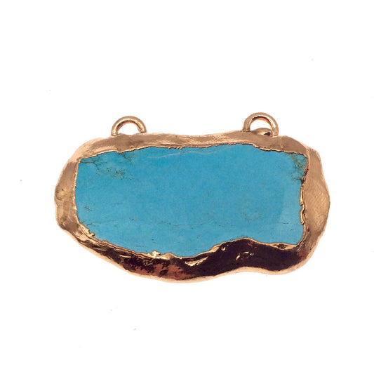 Chinese Turquoise Bezel | OOAK Rose Gold Electroplated Stabilized Freeform Shaped Two Loop Pendant "035" ~ 54mm x 30mm - Sold As Pictured