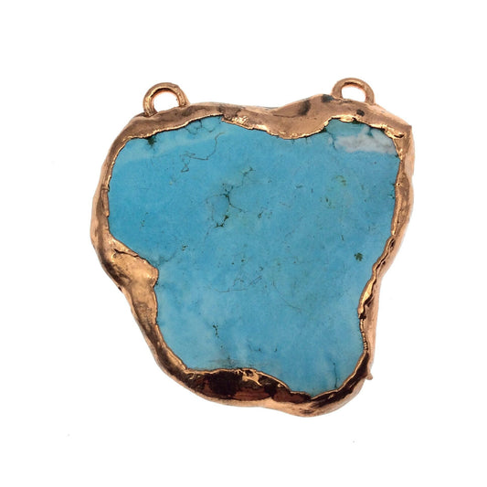 Chinese Turquoise Bezel | OOAK Rose Gold Electroplated Stabilized Freeform Shaped Two Loop Pendant "021" ~ 52mm x 55mm - Sold As Pictured