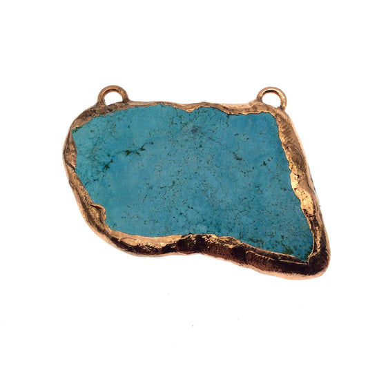 Chinese Turquoise Bezel | OOAK Rose Gold Electroplated Stabilized Freeform Shaped Two Loop Pendant "017" ~ 57mm x 42mm - Sold As Pictured