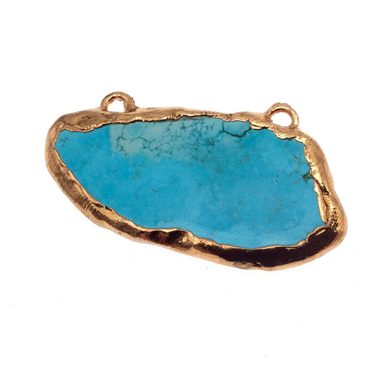 Chinese Turquoise Bezel | OOAK Rose Gold Electroplated Stabilized Freeform Shaped Two Loop Pendant "059" ~ 63mm x 53mm - Sold As Pictured