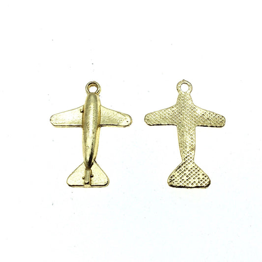 Gold Plated Copper Airplane Pendant with One Ring- Measuring 22mm x 28mm - Sold Individually, Chosen at Random