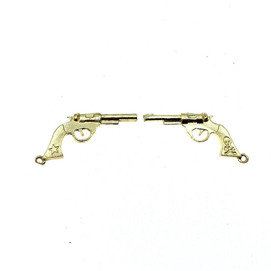 Gold Plated Copper Gun with Skull and Cross Bones Pendant with One Ring- Measuring 18mm x 35mm - Sold Individually, Chosen at Random