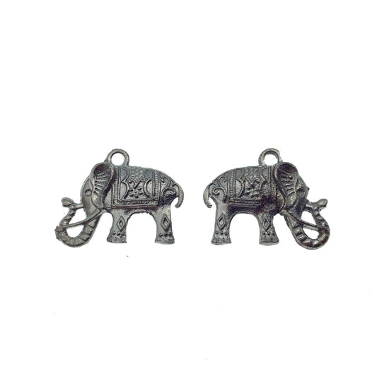 Gunmetal Plated Copper Ornamental Elephant Pendant with One Ring- Measuring 17mm x 23mm - Sold Individually, Chosen at Random