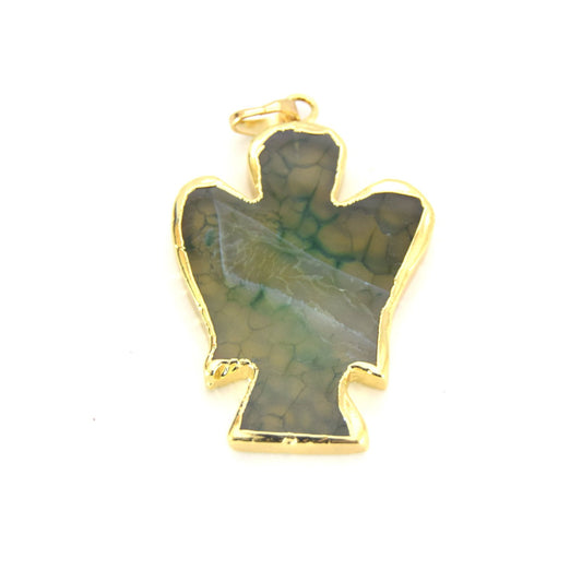 32mm x 42mm Gold Electroplated Dark Green Mixed Agate Angel Shaped Pendant with Bail