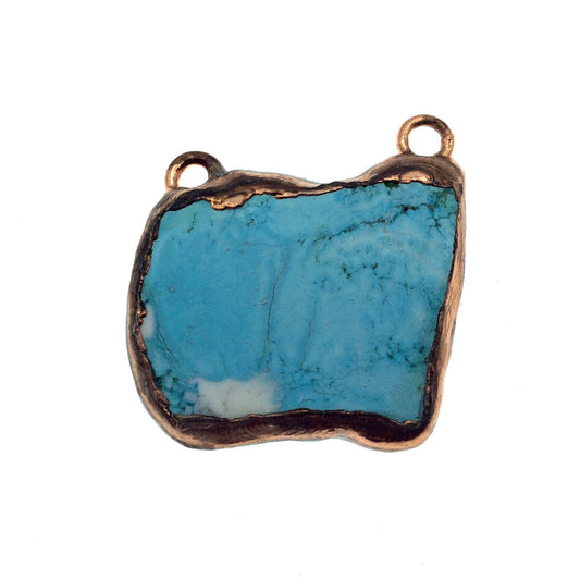 Chinese Turquoise Bezel | OOAK Rose Gold Electroplated Stabilized Freeform Shaped Two Loop Pendant "051" ~ 50mm x 40mm - Sold As Pictured
