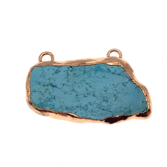 Chinese Turquoise Bezel | OOAK Rose Gold Electroplated Stabilized Freeform Shaped Two Loop Pendant "049" ~ 55mm x 30mm - Sold As Pictured