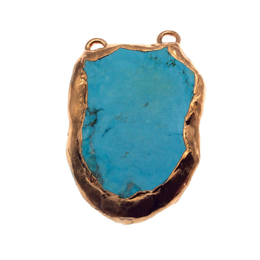 Chinese Turquoise Bezel | OOAK Rose Gold Electroplated Stabilized Freeform Shaped Two Loop Pendant "044" ~ 40mm x 53mm - Sold As Pictured