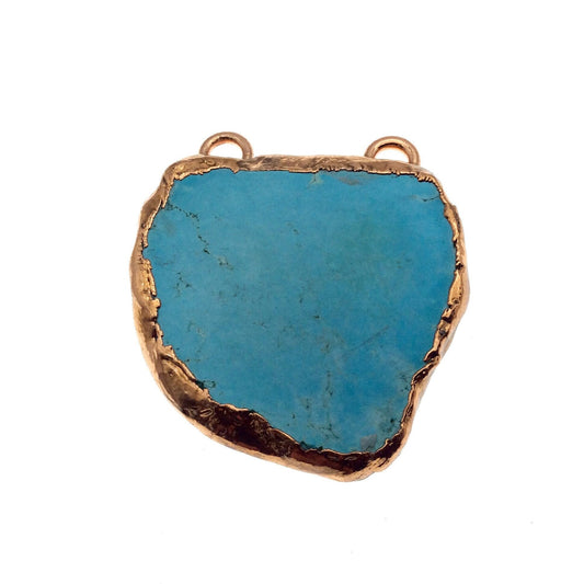 Chinese Turquoise Bezel | OOAK Rose Gold Electroplated Stabilized Freeform Shaped Two Loop Pendant "043" ~ 43mm x 43mm - Sold As Pictured