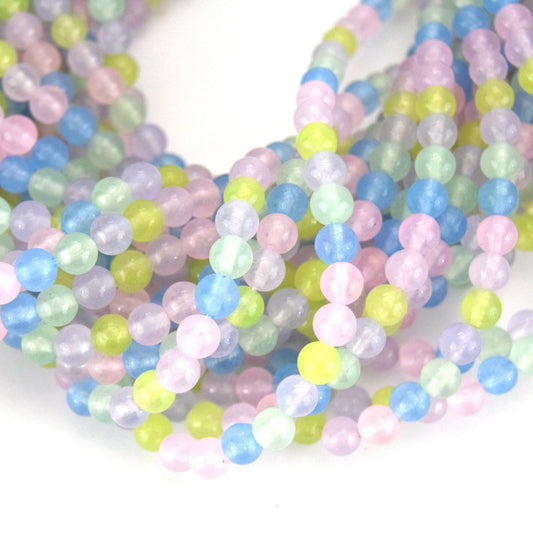 6mm Glossy Smooth Dyed Mixed Pastel Natural Jade Round/Ball Shape Beads - Sold by 14.5" Strands (~ 62 Beads) - Quality Gem