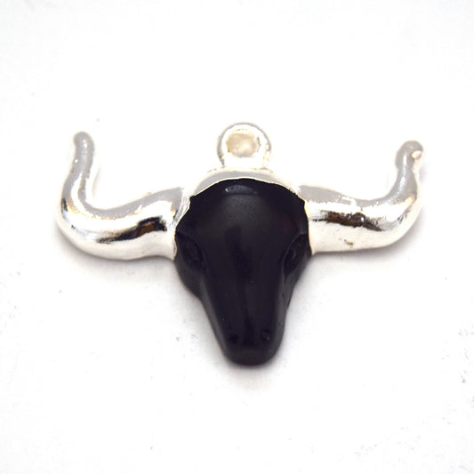Silver Electroplated Black Acrylic Bull/Steer Skull Shaped Focal Pendants - 50mm x 32mm