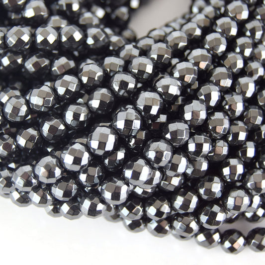 8mm Faceted Natural Hematite Round/Ball Shape Beads - Semi-Precious Gemstone