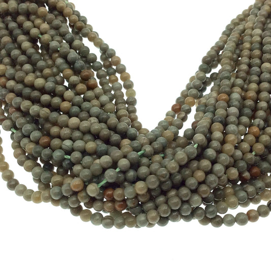 2mm Smooth Glossy Finish Natural Green/Cream/Tan Heena Jasper Round/Ball Shape Beads W .4mm Holes - 15.25" Strand (~ 182 Beads)