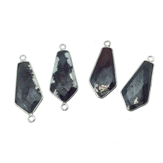 Jeweler's Lot OOAK Silver Plated Natural Red Jasper/Tiger Iron Assorted Four Copper Bezel Pendants/Connectors 12mm x 25mm - Sold As Shown!