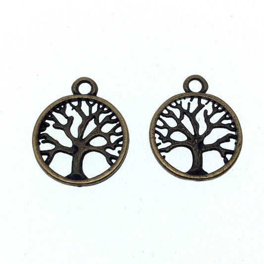 Antique Brass Plated Copper Tree of Life Circle Pendant with One Ring- Measuring 18mm x 18mm - Sold Individually, Chosen at Random