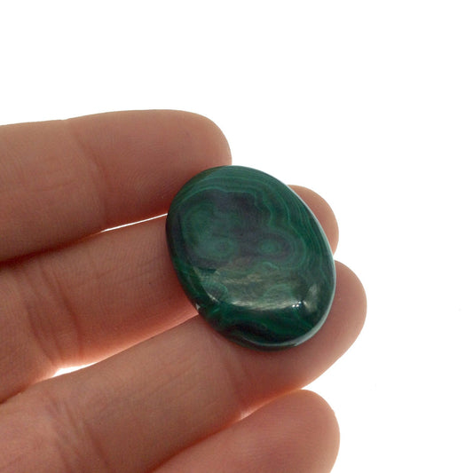 OOAK Genuine Malachite Oblong/Oval Shaped Flat Backed Cabochon - Measuring 22mm x 32mm, 5.1mm Dome Height - Natural High Quality Cab