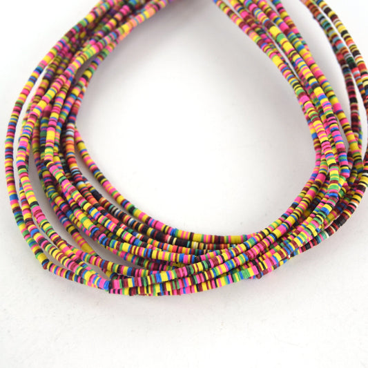 3mm African Bright Multicolor Vinyl Heishi Beads 11" Strand (Approx. 600 Beads)