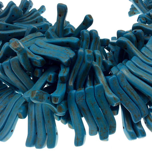 Turquoise Blue Howlite Double-Drilled Wavy Stick Beads - 16.5" Strand (~ 81 Beads) - Measuring 5mm x 32mm - Natural Semi-Precious Gemstone