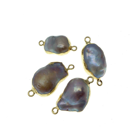 Small Gold Electroplated Freeform Shape Blush/Gray Freshwater Blister Pearl Connector - Approx. 18mm to 22mm . - Sold Individually, Random