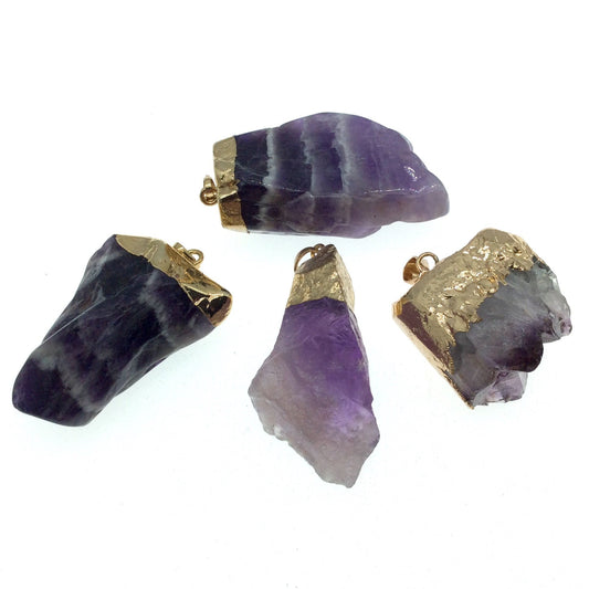 Gold Finish Electroplated Rough Natural Dogtooth Amethyst Nugget/Chunk Pendant - Measuring 20mm x 40mm, Approx. - Sold Individually, Random