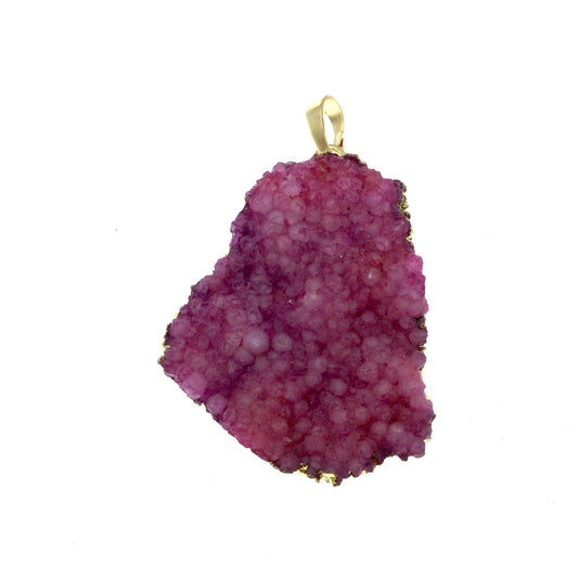OOAK Gold Plated Teardrop/Bell Shaped Natural Pink Druzy Quartz Pendant - Measuring 33mm x 40mm, Approximately