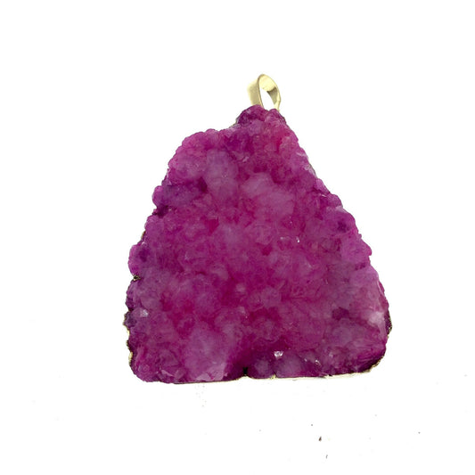 OOAK Gold Plated Teardrop/Bell Shaped Natural Pink Druzy Quartz Pendant - Measuring 40mm x 45mm, Approximately