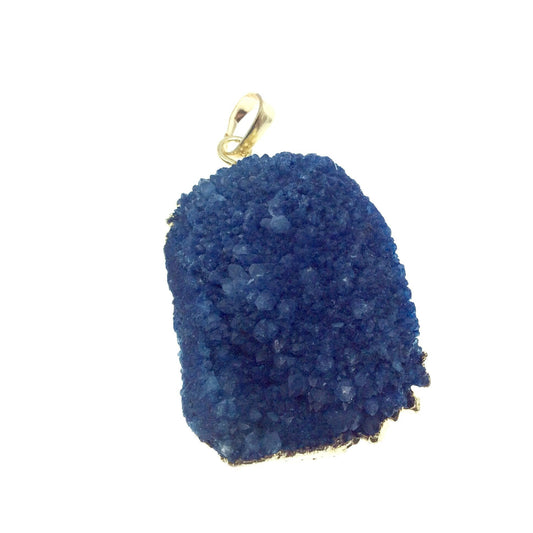 OOAK Gold Plated Round Shaped Electroformed Blue Druzy Pendant - Measuring 28mm x 40mm Approximately - Sold Individually