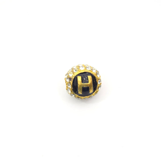 Clearance!! Gold 11mm Double-sided Letter "H" Rhinestone Banded Round/Ball Shaped Bead