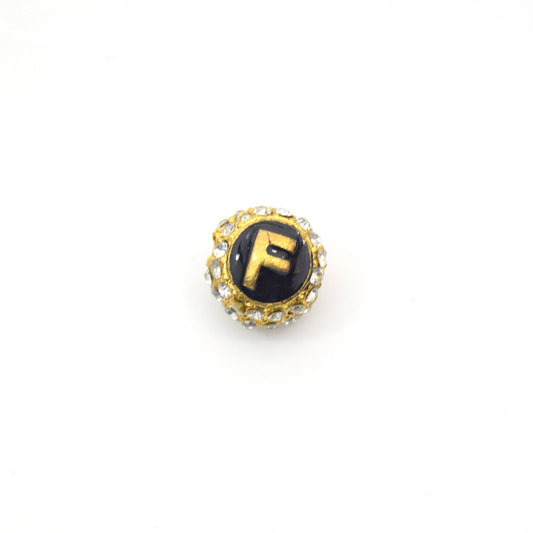 Clearance!! Gold 11mm Double-sided Letter "F" Rhinestone Banded Round/Ball Shaped Bead