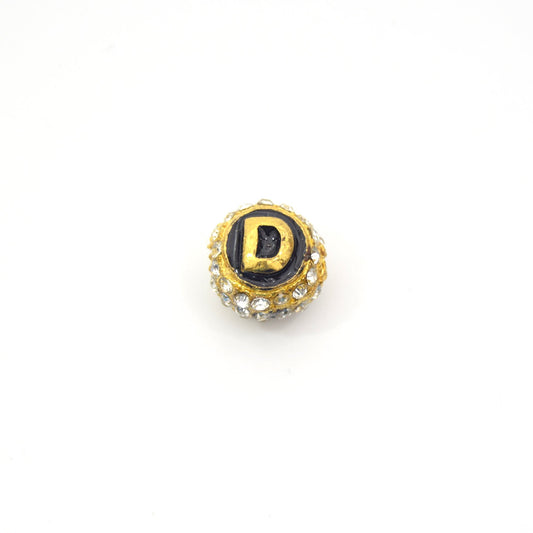 Clearance!! Gold 11mm Double-sided Letter "D" Rhinestone Banded Round/Ball Shaped Bead