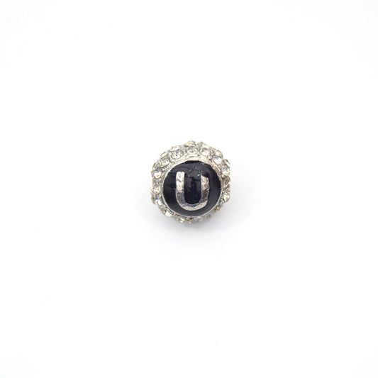 Clearance!! Silver 11mm Double-sided Letter "U" Rhinestone Banded Round/Ball Shaped Bead