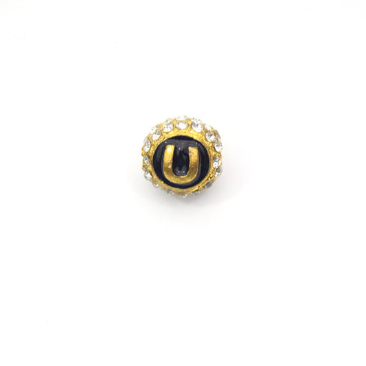 Clearance!! Gold 11mm Double-sided Letter "U" Rhinestone Banded Round/Ball Shaped Bead