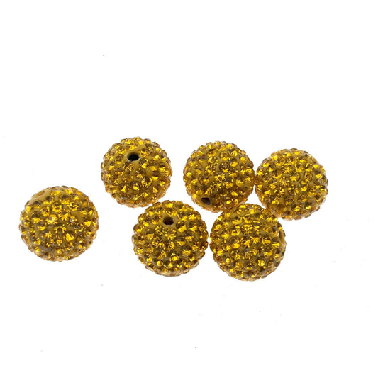 14mm Yellow Gold CZ Cubic Zirconia Inlaid Round Shaped Bead with 2mm Holes - Sold Individually - Other Colors Available!