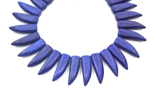 31mm Indigo Purple Howlite Bullet/Tusk Shaped Beads with 1mm Holes - (Approx. 15.5" Strand ~ 39 Beads)
