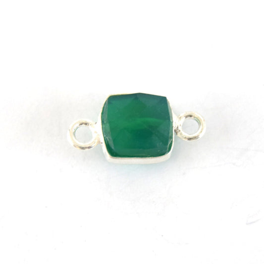 7-8mm Silver Finish Faceted Green Onyx Cube/Square Shaped Plated Copper Bezel Connector