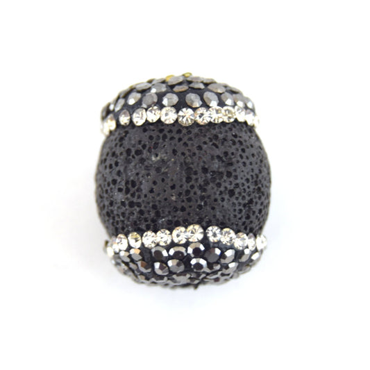 16mm x 20mm Pave Rhinestone Encrusted Capped Black Lava Bead Pendant
