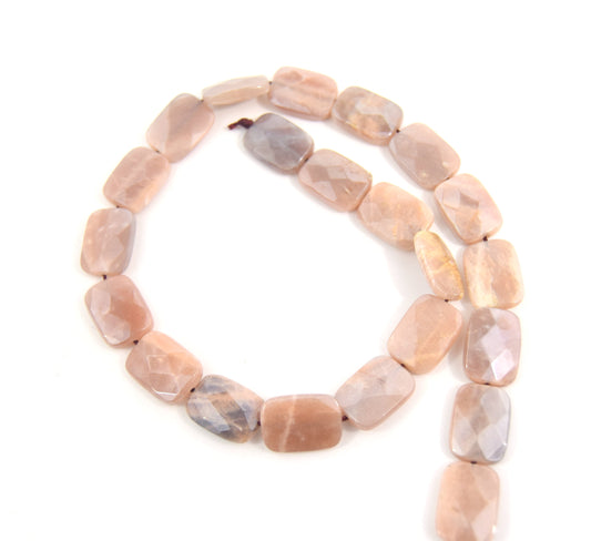 18mm Natural Peach Moonstone Faceted Rectangle Shaped Beads - (Approx. 16" Strand ~22 Beads)