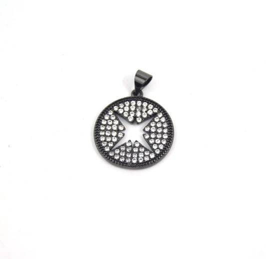 Small Gunmetal Plated CZ Cubic Zirconia Inlaid Star Cutout Copper Pendant - Measuring 18mm x 18mm