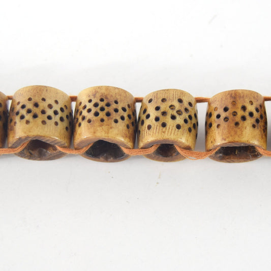 16mm x 18mm Handcrafted Artistic Barrel Bone Beads - Medium Brown with Dotted Design