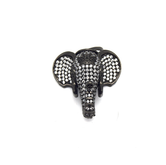 30mm x 32mm Gunmetal Plated CZ Cubic Zirconia Pave Elephant Head Shaped Bailed Pendant