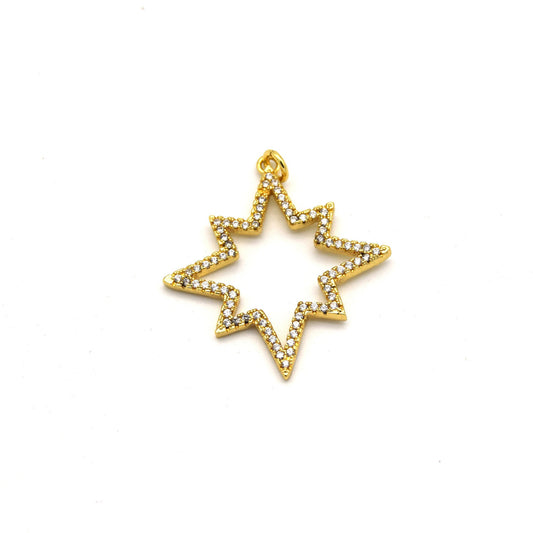 30mm x 30mm Gold Plated CZ Cubic Zirconia Inlaid Octagonal Star Shaped Bailed Pendant