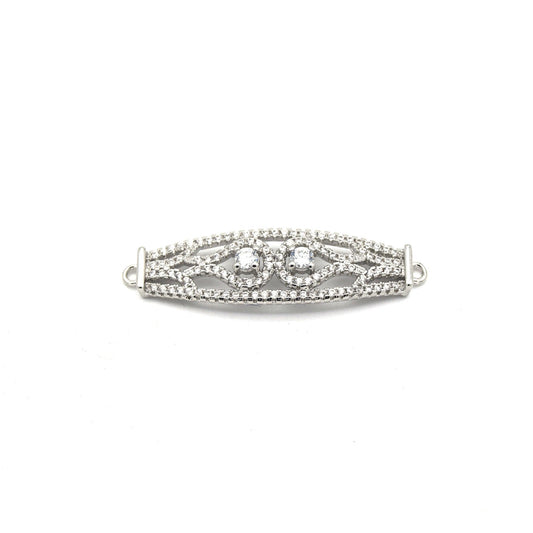 35mm x 10mm Silver Plated CZ Cubic Zirconia Curved Ornate Band Shaped Connector