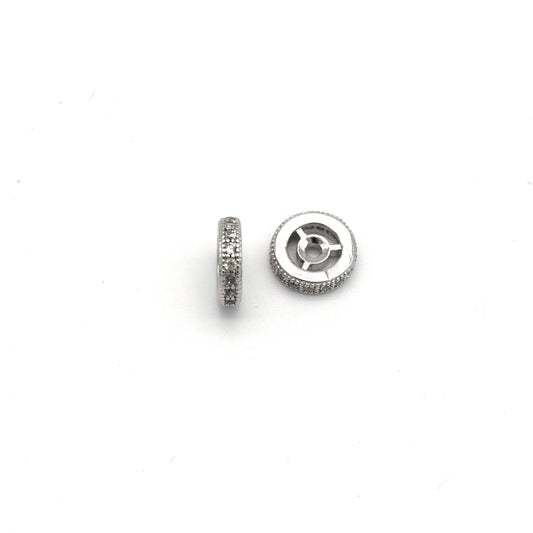 10mm x 10mm Silver Plated Cubic Zirconia Encrusted/Inlaid Eyed Donut/Ring Shaped Bead