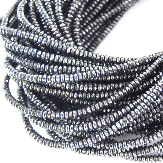 2mm x 4mm Faceted Natural Hematite Rondelle Shape Beads - Quality Gemstone